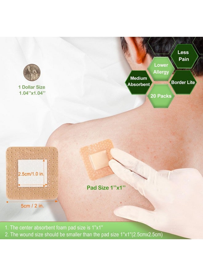 NEUHEILS NeuHeils Silicone Foam Dressing Gentle Border Lite 2''x2'', Pad Size 1''x1'', 20 Pack for Small Bed Sore Pressure Ulcer Wound Bandages Patches - Image 2