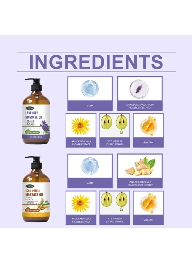 WoodSleep 2 bottles of ginger muscle massage oil + lavender massage oil for massage therapy, date night, muscle soreness, scraping relaxing body treatment, natural lavender skin care hair care, unisex fragranced hair oil. - Image 3