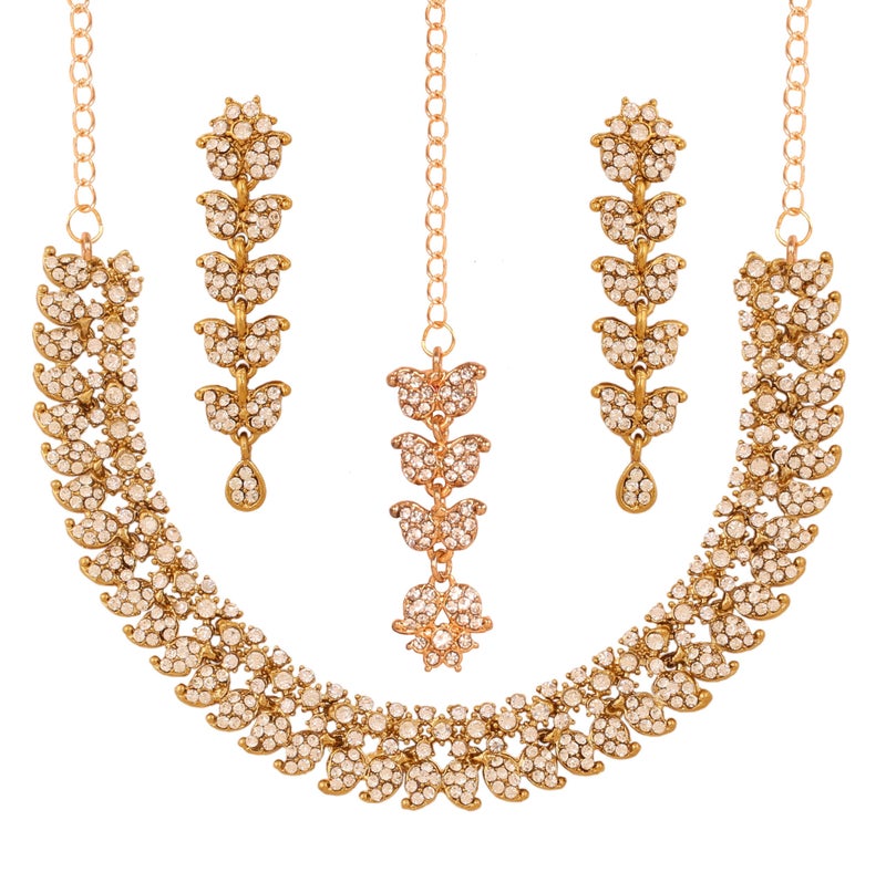 Touchstone Hollywood Glamour white crystals paisley motif grand jewelry necklace in antique tone for women (D298 Gold - 2) - Image 1