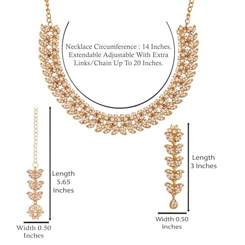 Touchstone Hollywood Glamour white crystals paisley motif grand jewelry necklace in antique tone for women (D298 Gold - 2) - Image 5
