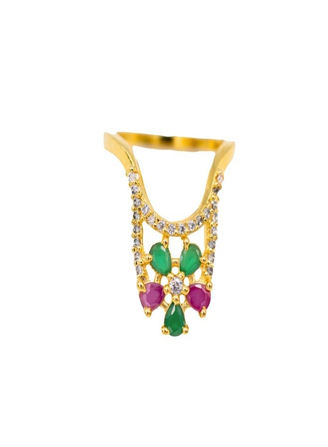 ZEELLO Women’s Traditional Vanki Finger Ring – Gold Plated Multicolour CZ Stone - Image 1