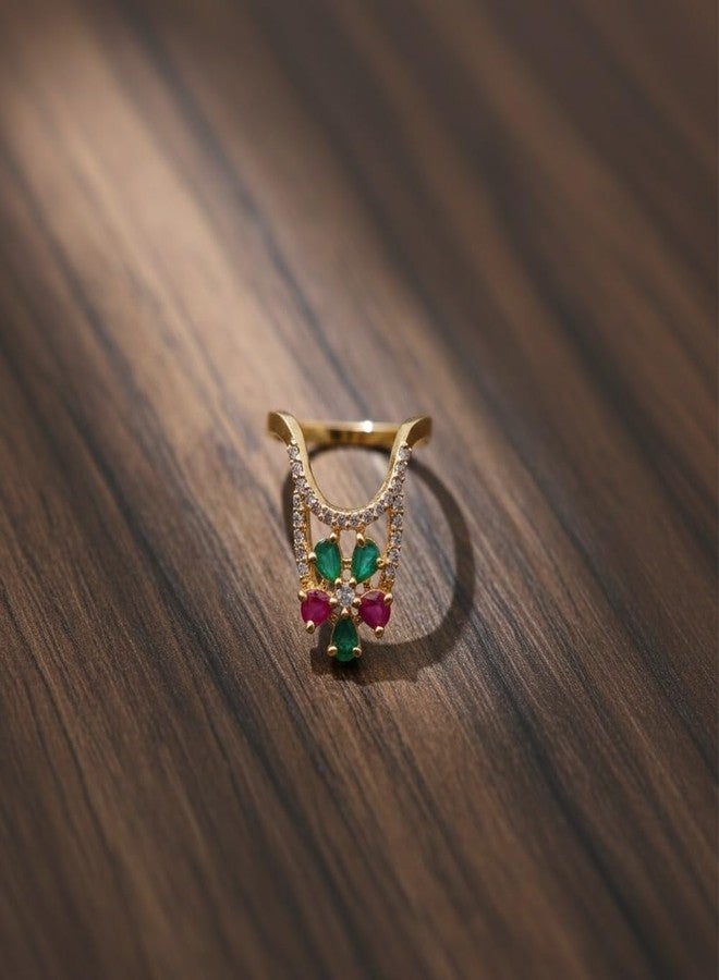 ZEELLO Women’s Traditional Vanki Finger Ring – Gold Plated Multicolour CZ Stone - Image 4