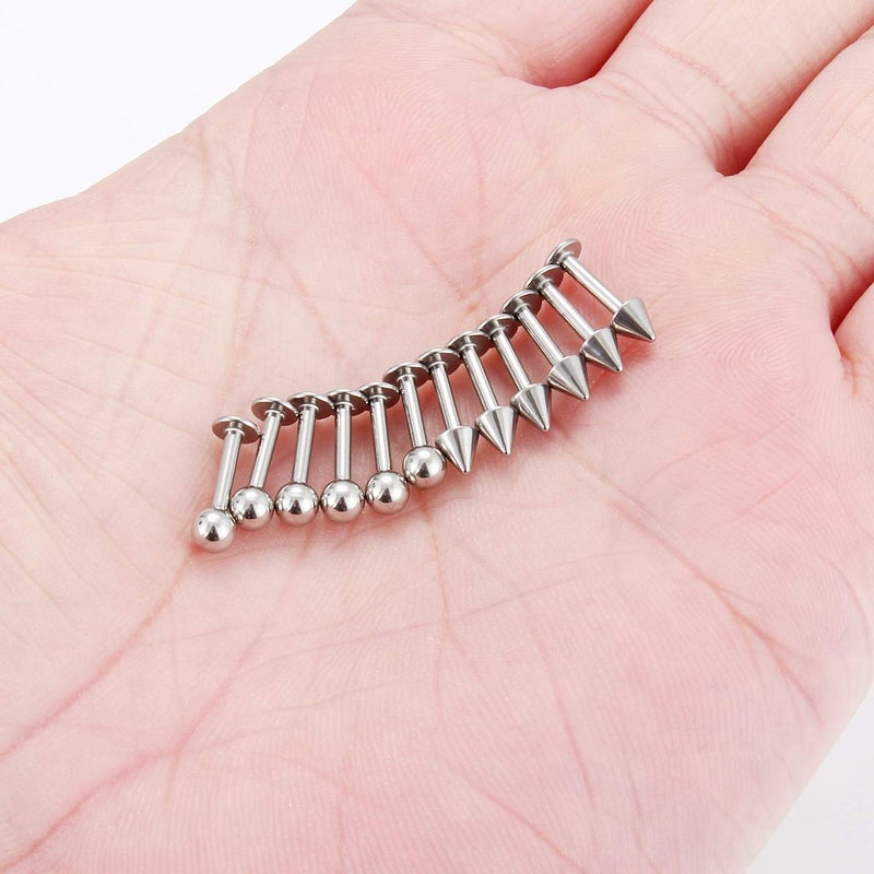 SCERRING 12PCS 14g Stainless Steel Balls & Spikes Labret Monroe Lip Tragus Cartilage Helix Earring Ring Body Piercing Jewelry 8mm - Silver - Image 4