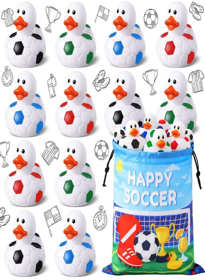 Ouryec 24 Pcs Soccer Theme Rubber Ducks with a Bag, Soccer Ball Ducks Toys, Soccer Fun Party Favors, Goodie Bag Fillers for Sports Fans Team Gifts, Classroom Game Prizes, Easter Basket Stuffers - Image 1