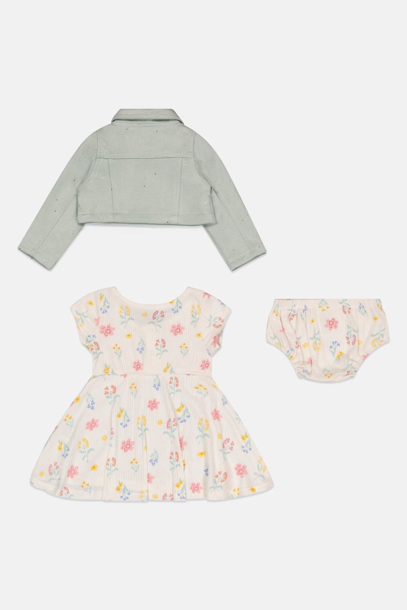 Young Hearts Toddlers Girl 3Pcs Jacket And Dress With Panty Set, Multicolor - Image 3