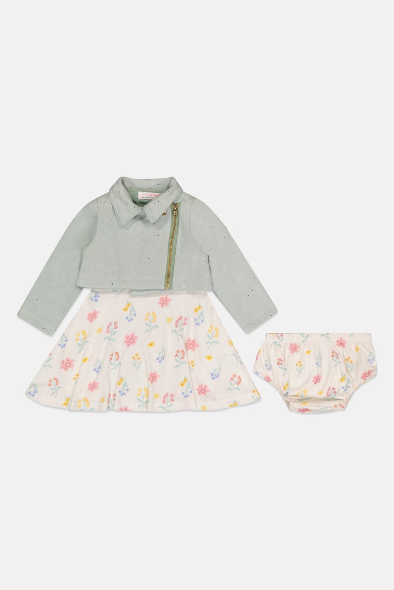 Young Hearts Toddlers Girl 3Pcs Jacket And Dress With Panty Set, Multicolor - Image 4