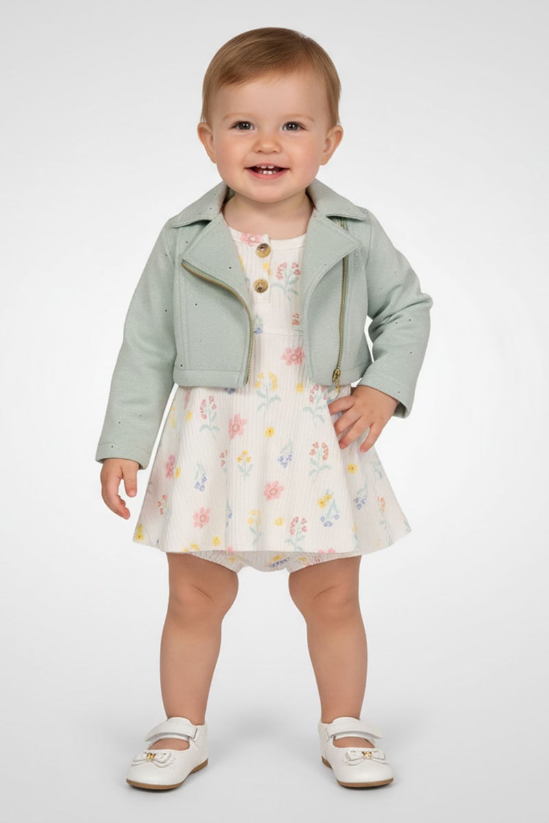 Young Hearts Toddlers Girl 3Pcs Jacket And Dress With Panty Set, Multicolor - Image 1