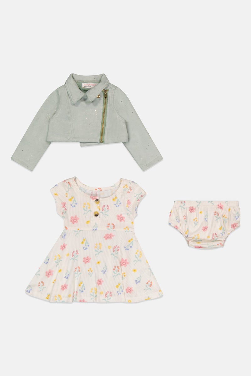 Young Hearts Toddlers Girl 3Pcs Jacket And Dress With Panty Set, Multicolor - Image 2