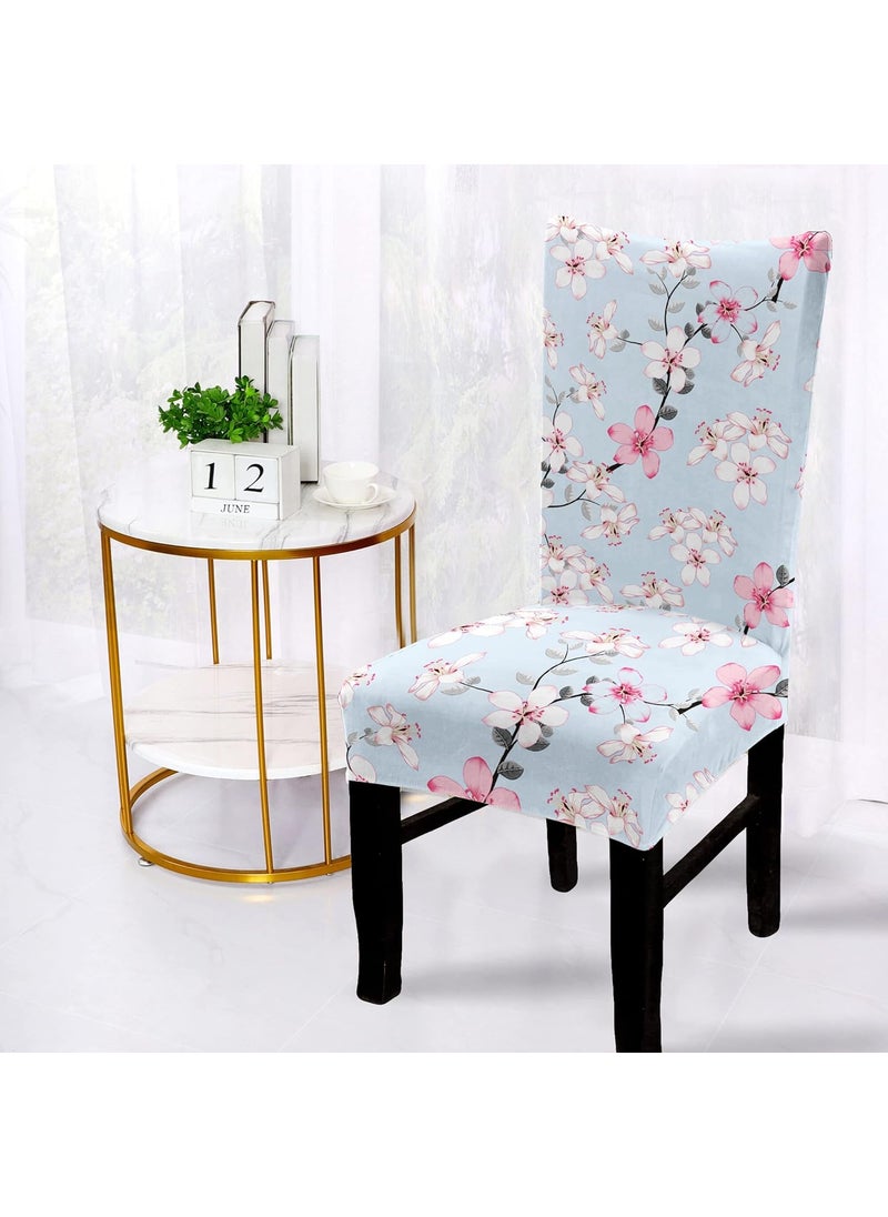 niru Rabhnoor Polyester Blend Stretchable Floral Printed Dining Chair Covers Set of 6 Sky Standard  - Image 2