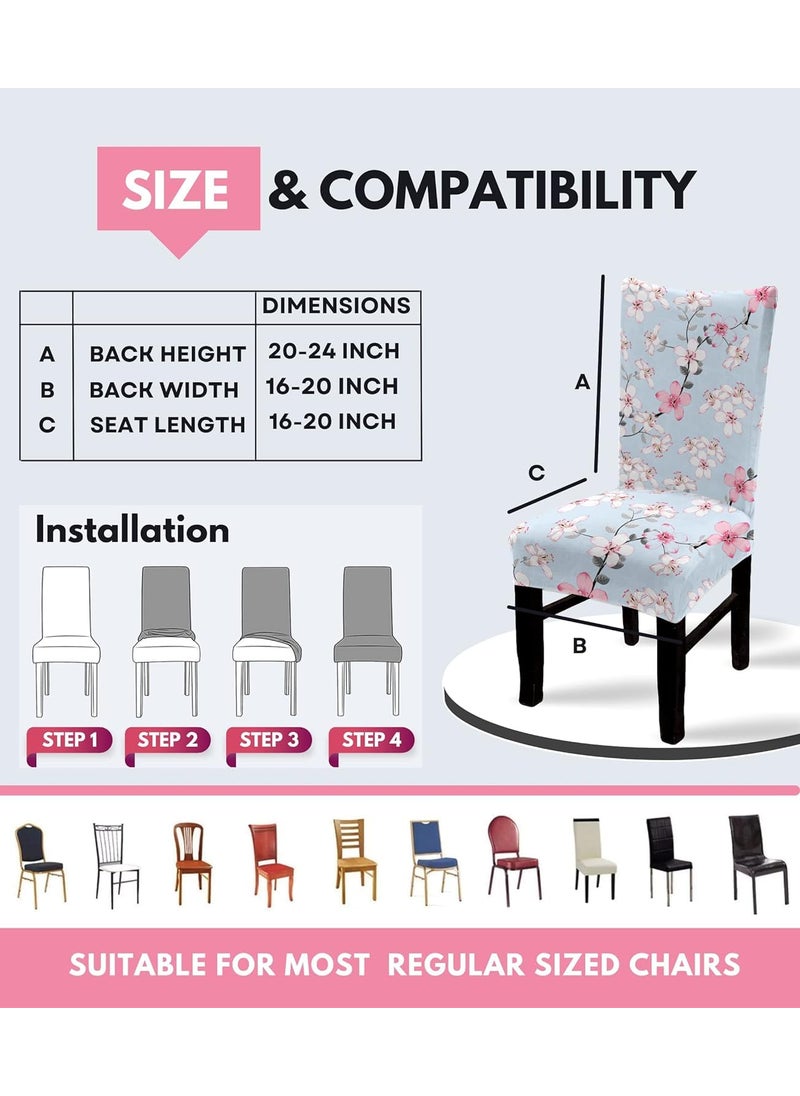 niru Rabhnoor Polyester Blend Stretchable Floral Printed Dining Chair Covers Set of 6 Sky Standard  - Image 3