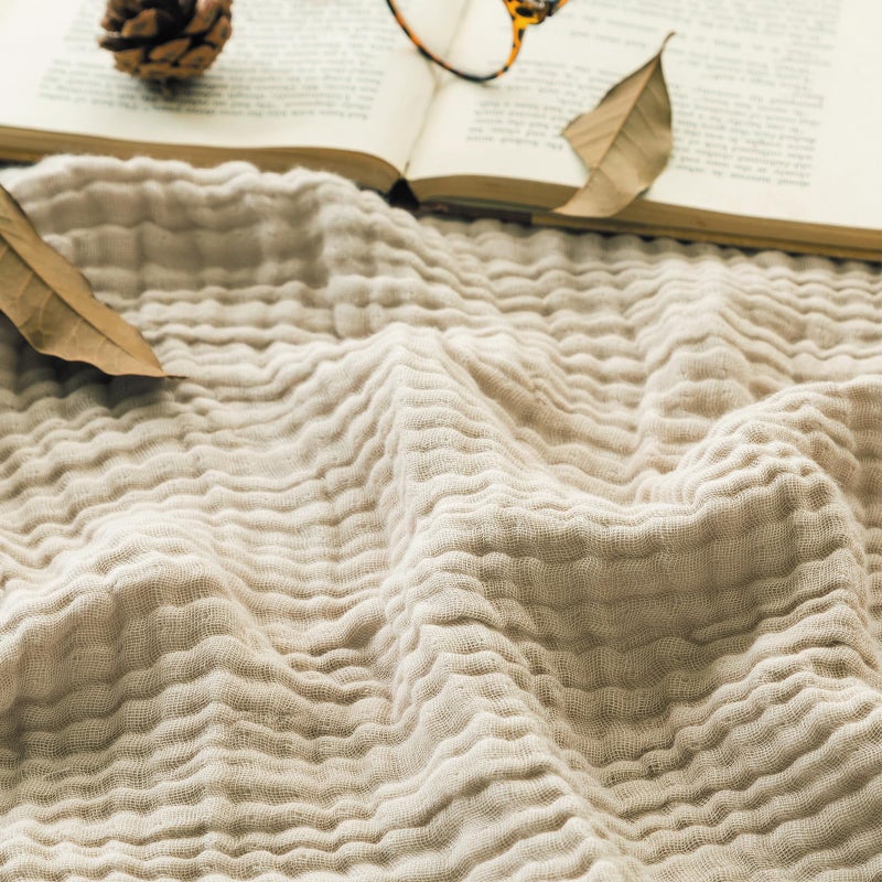 EMME Cotton Throw Blanket for Couch Soft Muslin Blankets 50"x60" Lightweight Breathable Blanket Light Tan All Season Gauze Blanket - Image 1