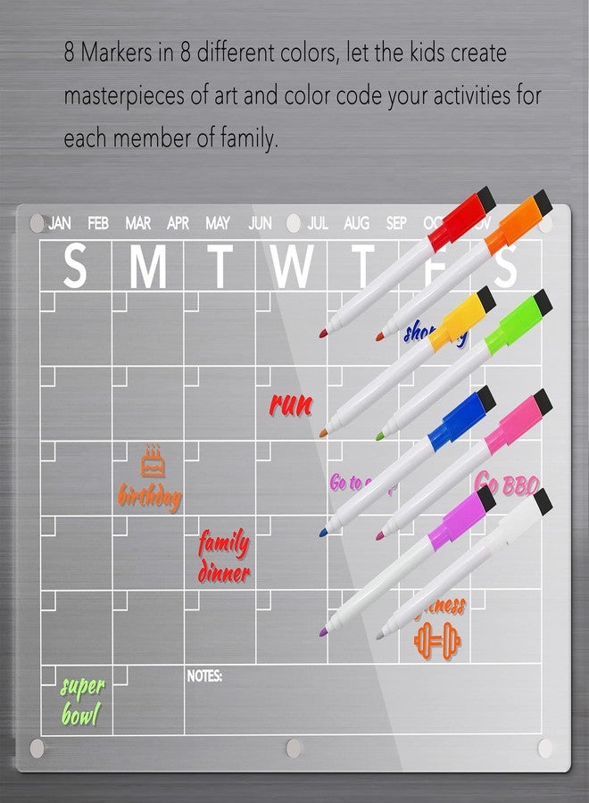 Neatsure Acrylic Magnetic Dry Erase Board Calendar for Fridge, Clear Monthly and Weekly Planner Whiteboard for Refrigerator, w/ 8 Colors Markers, 15"x11" - Image 3
