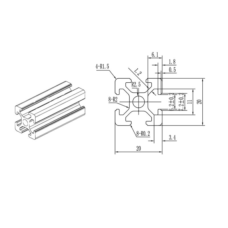 RAHBI 4pcs/lot Black 2020 Aluminum Profile European Standard Anodized Extrusion 200 350 800 mm Length for CNC 3D Printer Leisurely(Size:250mm)