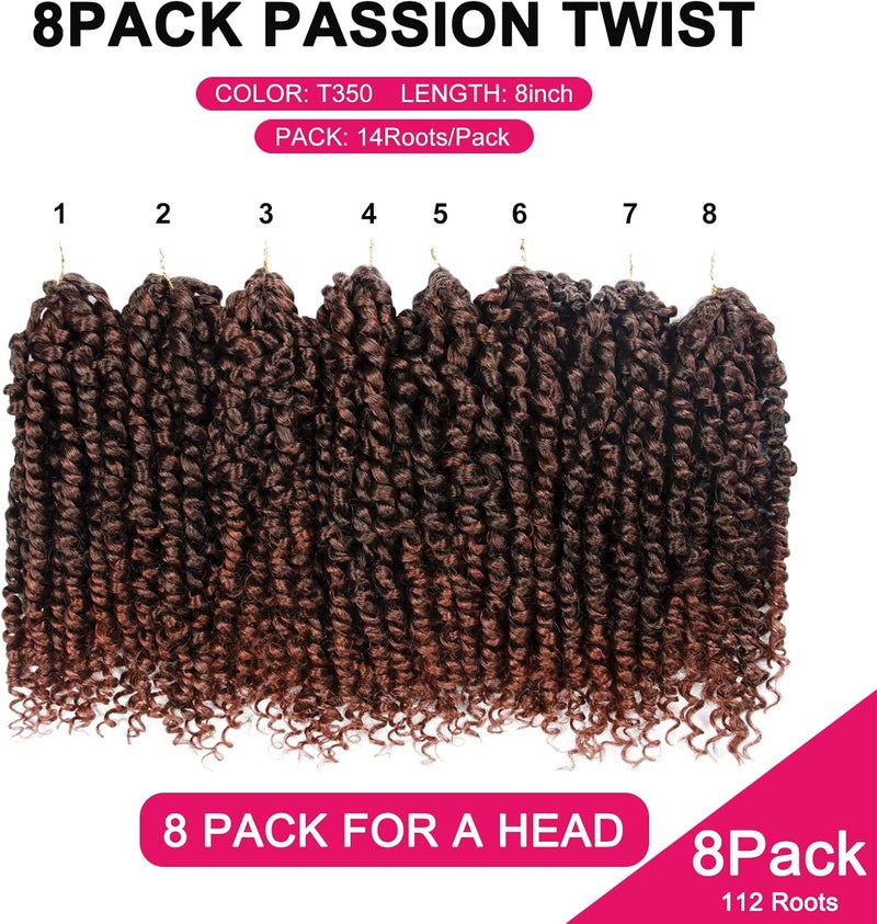 NAYOO Passion Twist Hair - 8 Packs 8 Inch Passion Twist Crochet Hair For Black Women, Crochet Pretwisted Curly Hair Passion Twists Synthetic Braiding Hair Extensions(8 Inch 8 Packs, T350) - Image 4