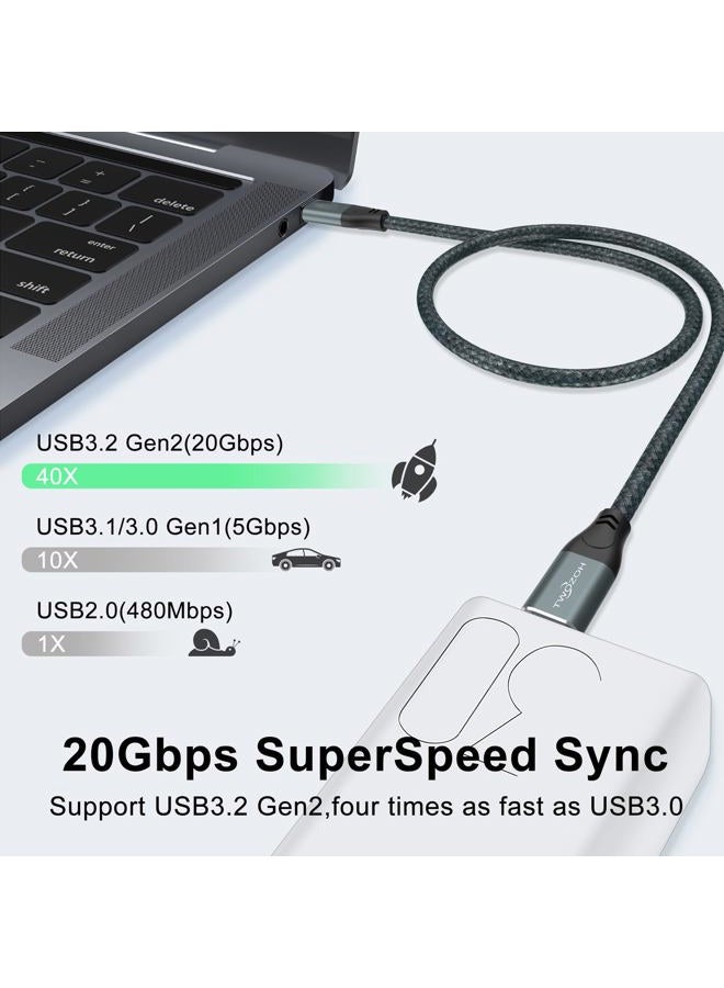 Twozoh USB C to USB C 3.2 Gen 2 Cable 20Gbps Data Transfer 100W PD Fast Charging 4K Video Output Monitor Lead (0.5M, Grey) 2-Pack - Image 3