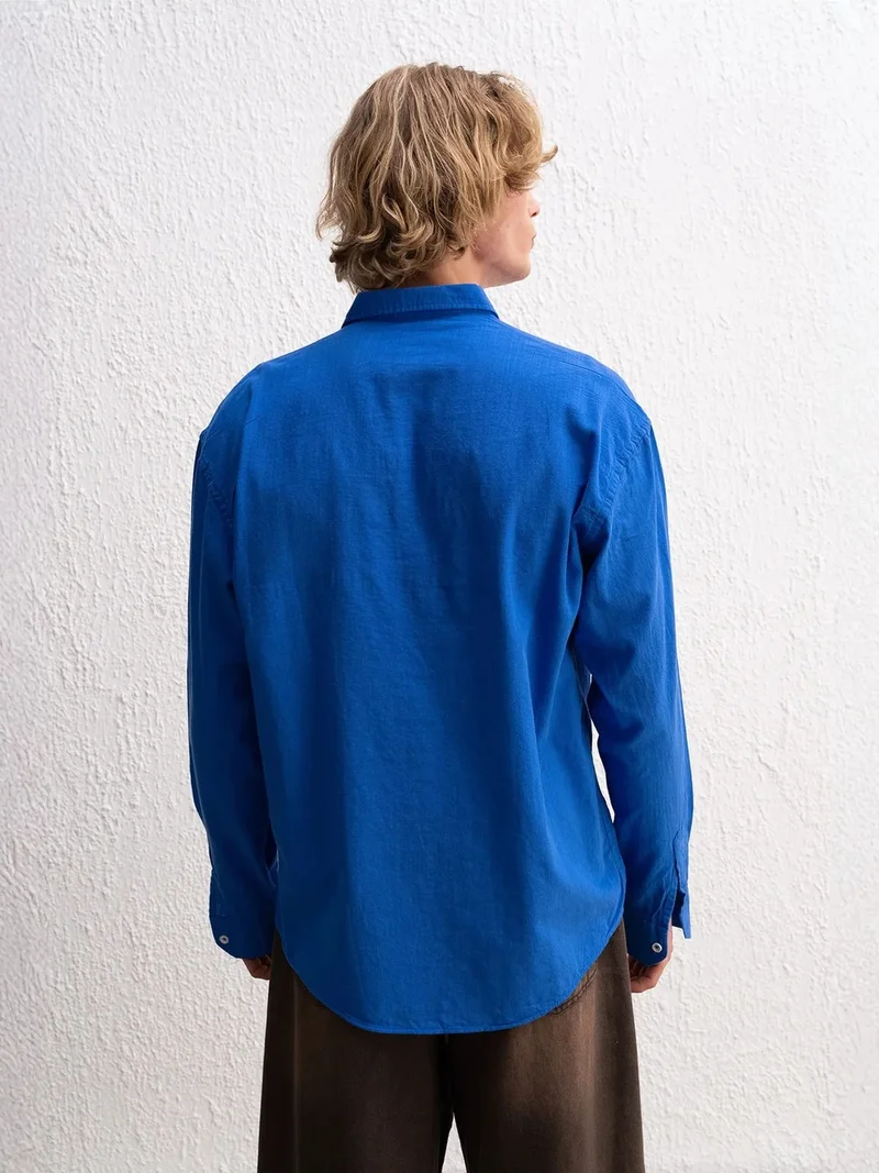 Giesto Cerulean Blue GIESTO Cotton Oversized Button-Up Shirt for Men | Best Price UAE