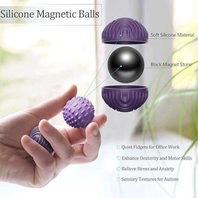 luckdoor Silicone Magnetic Balls Fidget Toys for Adults & Teens,4PCS Stress Relief Sensory Toys for Autism ADHD Anxiety,Fun Textures Gadgets,Office Desk Toy,Stocking Stuffer for Men Women Teen Gift - Image 2