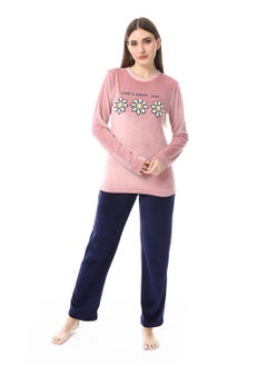 Andora Soft Sticthed Hooded Pajama Set_ Dusty Rose & Navy Blue  - Image 1