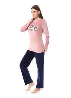 Andora Soft Sticthed Hooded Pajama Set_ Dusty Rose & Navy Blue  - Image 2