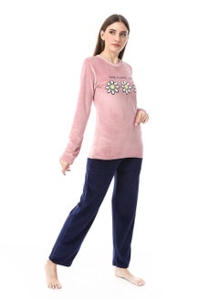 Andora Soft Sticthed Hooded Pajama Set_ Dusty Rose & Navy Blue  - Image 3