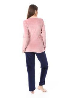 Andora Soft Sticthed Hooded Pajama Set_ Dusty Rose & Navy Blue  - Image 4