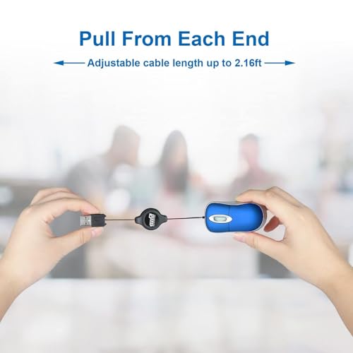 EEEKit 2 Pack Mini Retractable Cable USB Optical Mouse, Blue, Unisex - Image 3