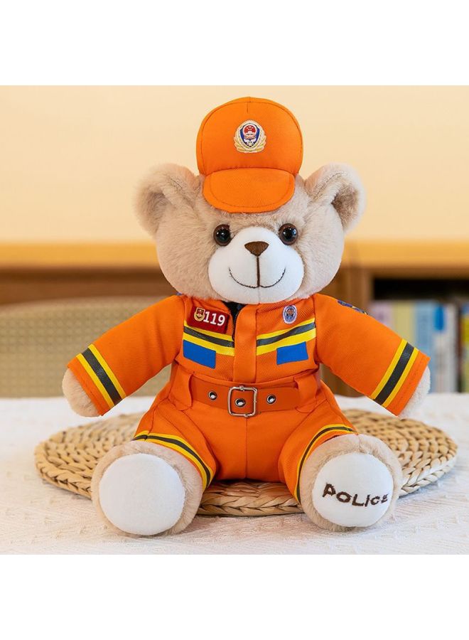 Corn Doll Special Police Bear Police Doll Traffic Police Bear Fire Souvenir Promotional Gifts-Specifications:Rabbit Plush Brown Firefighting-Color:25cm  - Image 1
