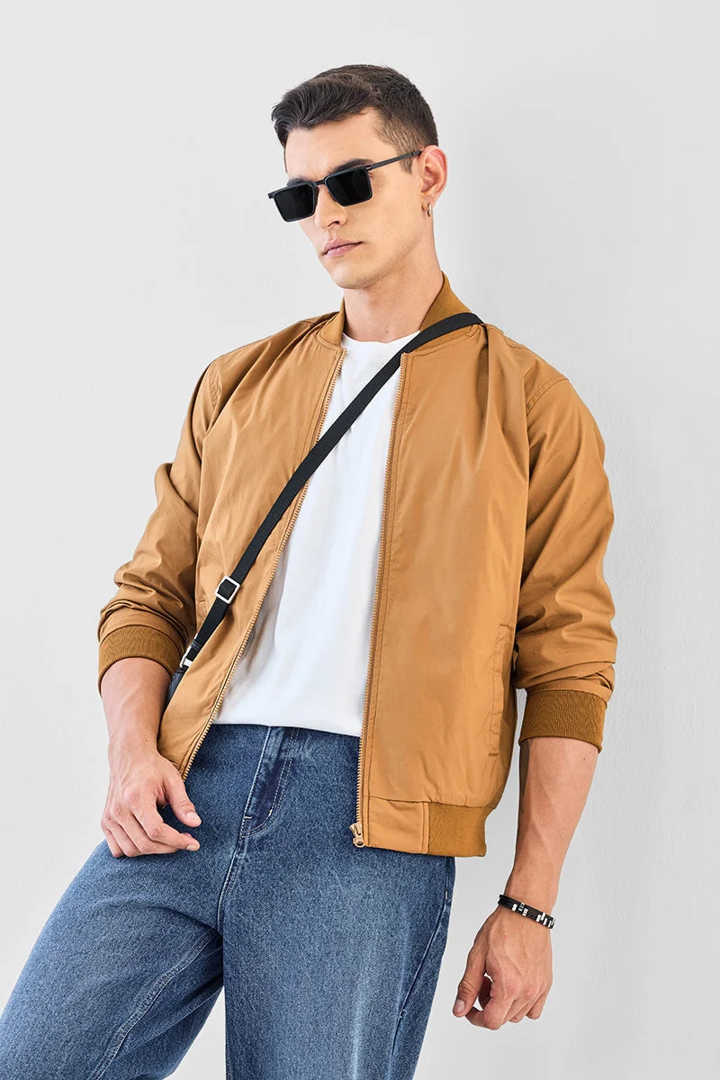 سنيتش Tan Solid Long Sleeve Regular Fit Jacket