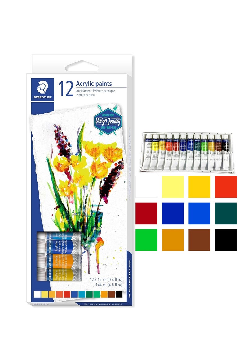 STAEDTLER أنابيب طلاء أكريليك بتصميم 12 قطعة سعة 12 مل - Image 1