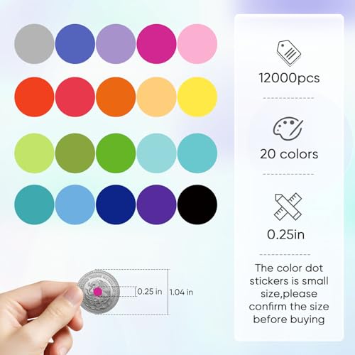labelon 12000 PCS Small Colored Dot Stickers, 1/4" Round Color Coding Labels,20 Colors Circle Tiny Dot Stickers for Classroom, Office, Library, Inventory Organizing, File Classification - Image 2