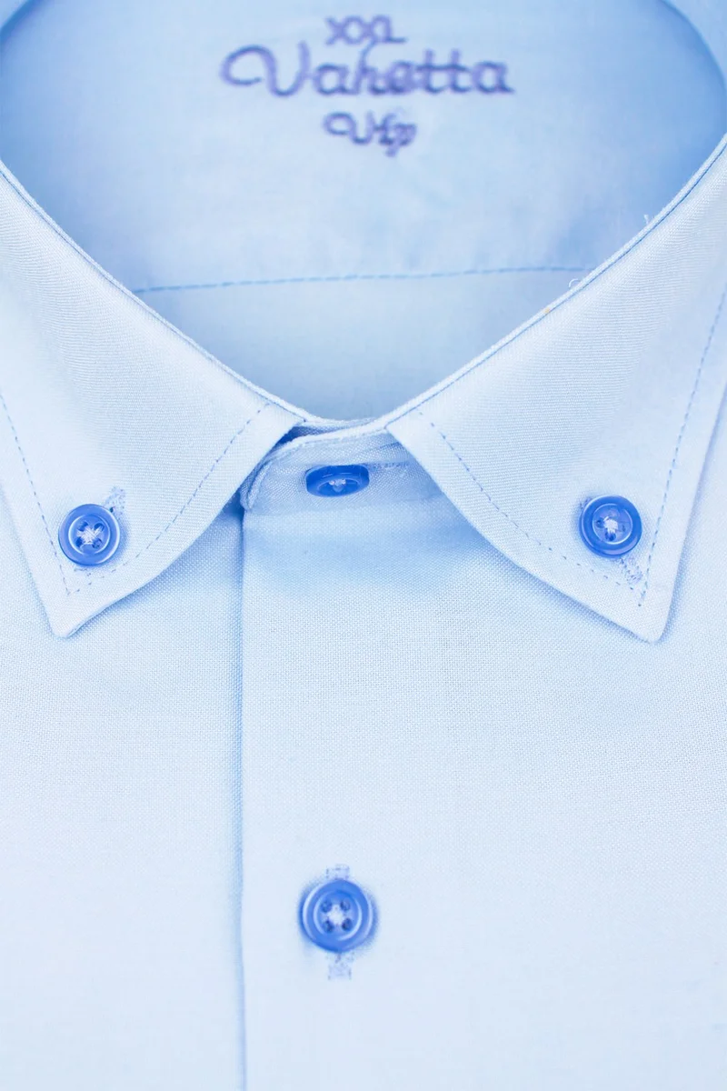 فاريتا Men's Sky Blue Short Sleeved Plus Size Cotton Satin Collar Buttoned Men's Shirt