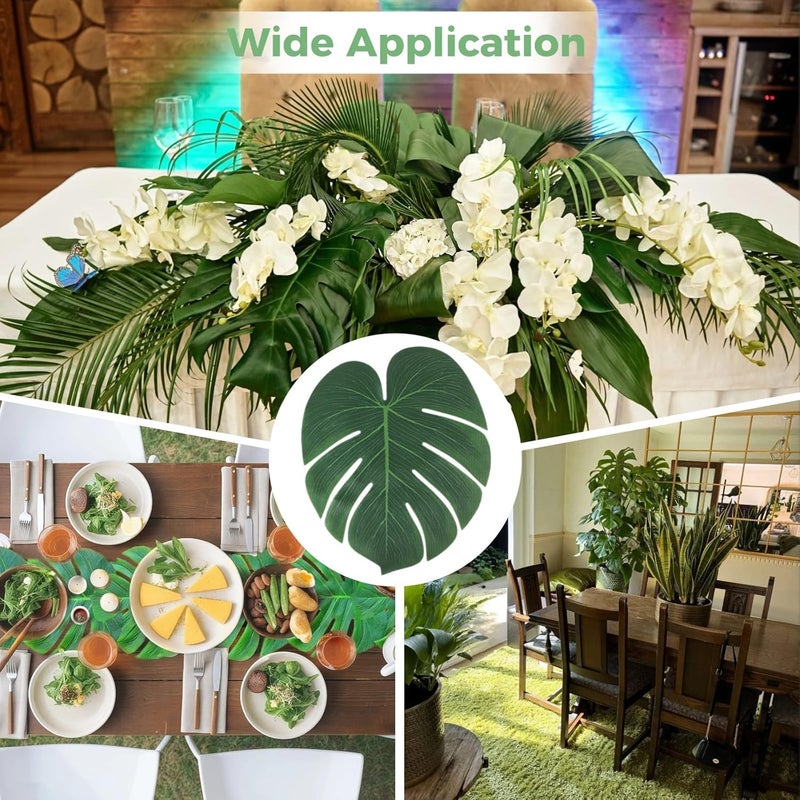 36 Artificial Palm Leaves, Faux Monstera Leaf Table Runner with Dot Stickers for Luau and Tropical-Themed Parties - Image 4