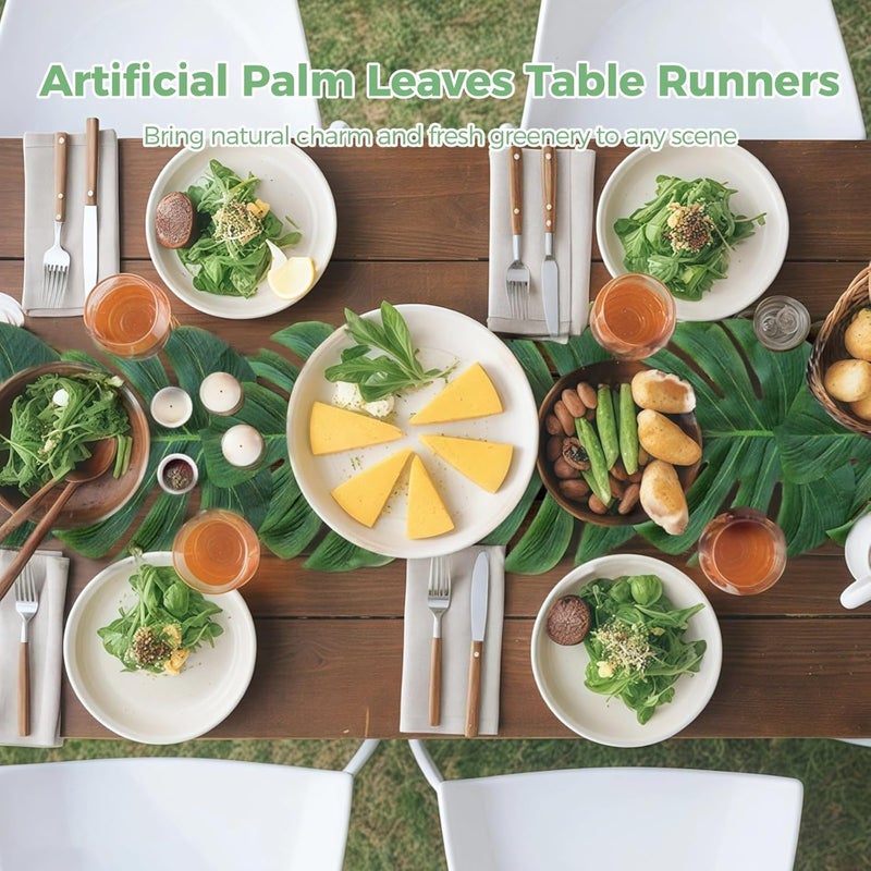 36 Artificial Palm Leaves, Faux Monstera Leaf Table Runner with Dot Stickers for Luau and Tropical-Themed Parties - Image 5