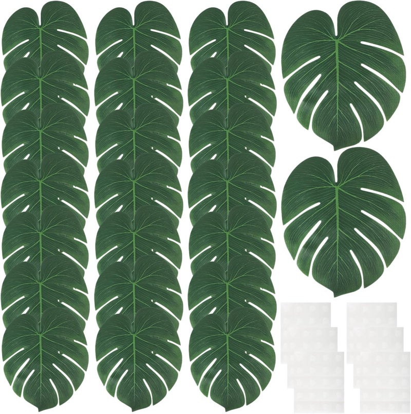 36 Artificial Palm Leaves, Faux Monstera Leaf Table Runner with Dot Stickers for Luau and Tropical-Themed Parties - Image 2