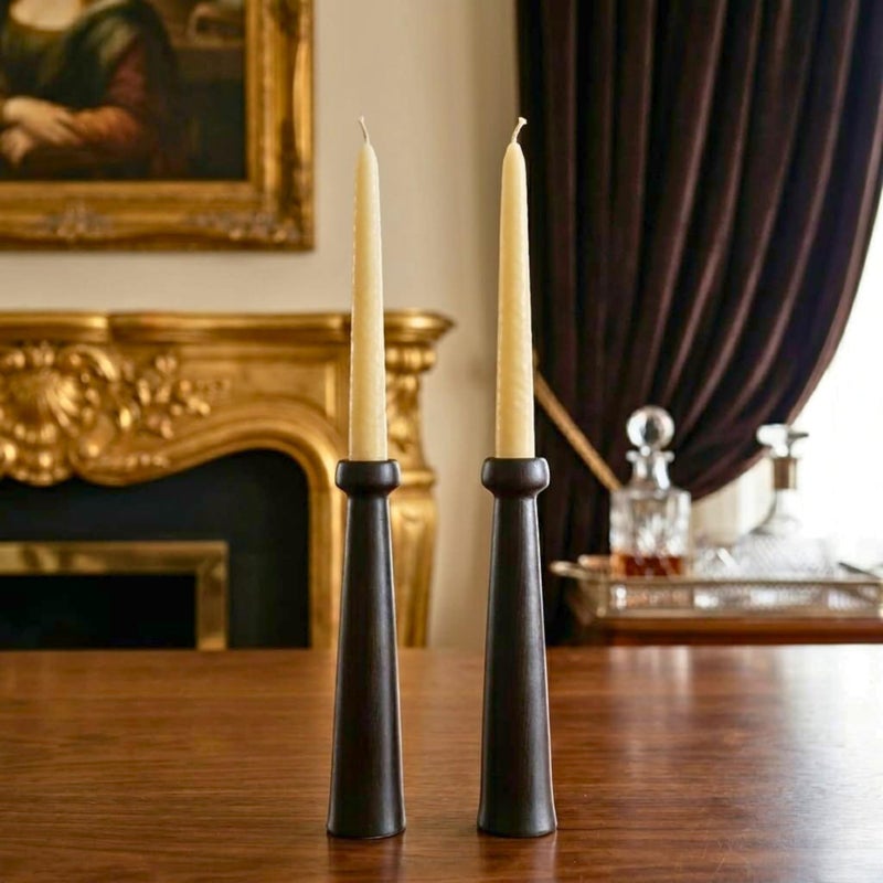 Candle Holder Set of 2, Artificial Marble Wood Fruit Shape Candlestick - Decorative Candlestick - Room Decor, Table Decor (Black) - Image 1