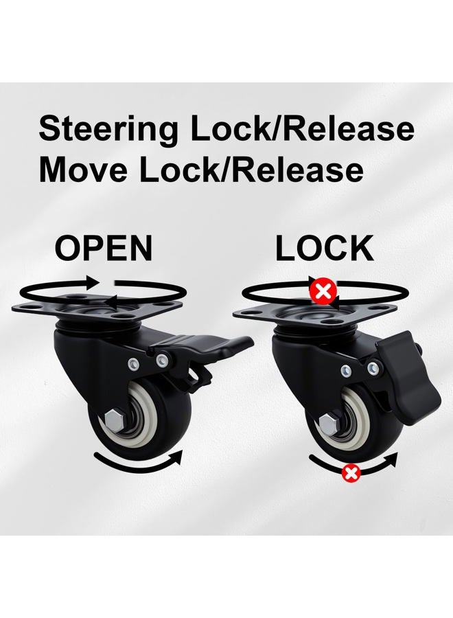 Htudcoue 2" Caster Wheels Set of 16 Heavy Duty Casters,with Brake,No Noise Locking Polyurethane (PU) Wheels, for Furniture and Workbench Load 800lbs - Image 4