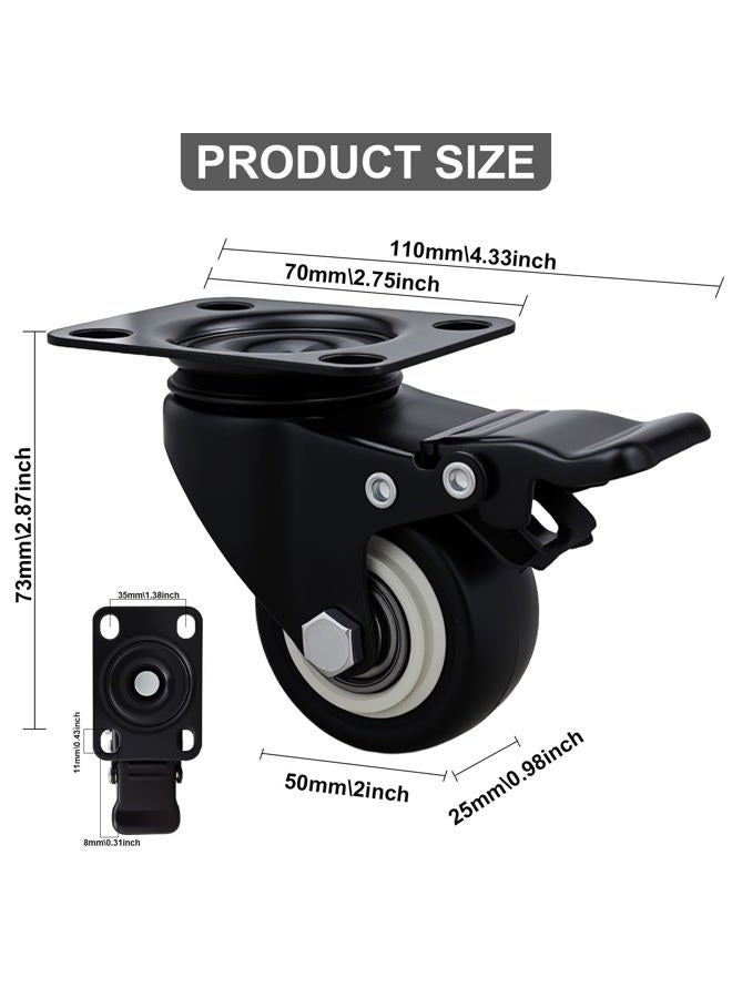 Htudcoue 2" Caster Wheels Set of 16 Heavy Duty Casters,with Brake,No Noise Locking Polyurethane (PU) Wheels, for Furniture and Workbench Load 800lbs - Image 2