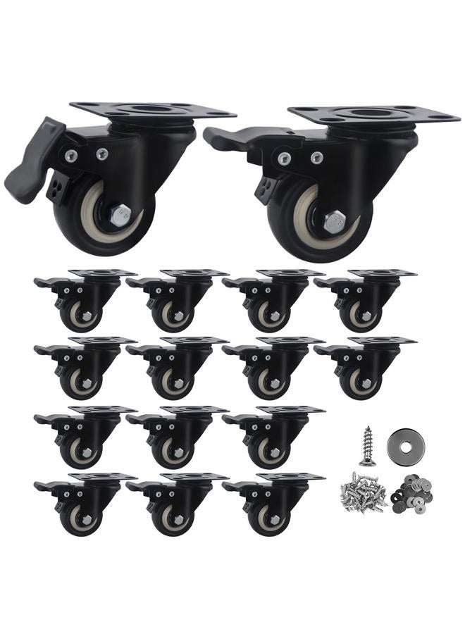 Htudcoue 2" Caster Wheels Set of 16 Heavy Duty Casters,with Brake,No Noise Locking Polyurethane (PU) Wheels, for Furniture and Workbench Load 800lbs - Image 1