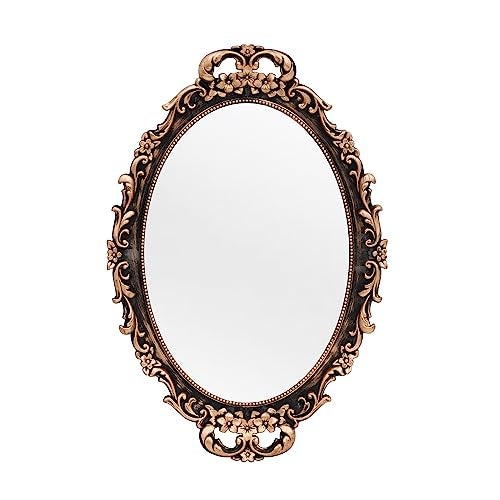 Tstarer Vintage Decorative Gold Framed Mirror, Wall Hanging Mirrors & Tabletop Tray for Bedroom Living Room Dresser Decor, Oval- 9.6" W x 14.3" L (Bronze) - Image 1