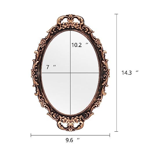 Tstarer Vintage Decorative Gold Framed Mirror, Wall Hanging Mirrors & Tabletop Tray for Bedroom Living Room Dresser Decor, Oval- 9.6" W x 14.3" L (Bronze) - Image 2