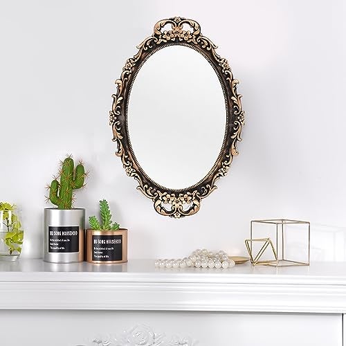 Tstarer Vintage Decorative Gold Framed Mirror, Wall Hanging Mirrors & Tabletop Tray for Bedroom Living Room Dresser Decor, Oval- 9.6" W x 14.3" L (Bronze) - Image 5