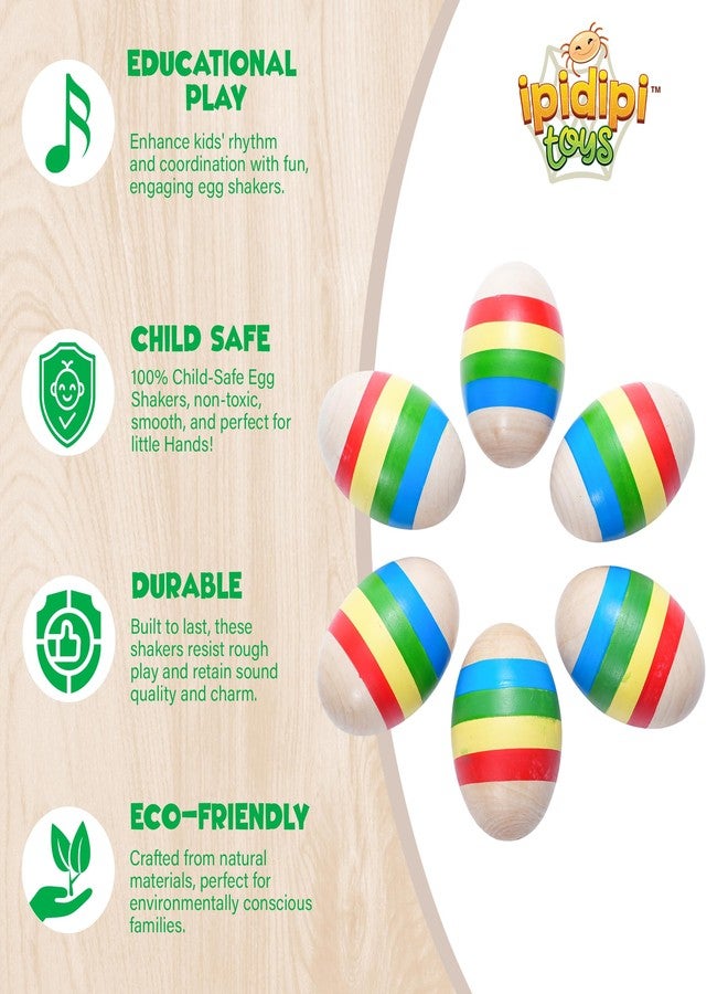 IPIDIPI TOYS ألعاب إيبيديبي للأطفال - مجموعة من 6 آلات موسيقية إيقاعية خشبية على شكل بيض عيد الفصح - لعبة صوتية مونتيسوري - حشوات لسلال عيد الفصح، البحث عن بيض عيد الفصح، حشوات لأكياس الهدايا - Image 2