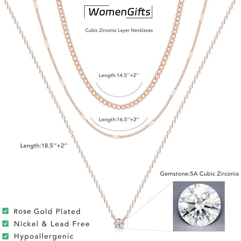 WomenGifts Layered Gold Necklaces for Women, 14K Gold Sterling Silver Plated Dainty Pendant Necklace Set Non Tarnish, Chunky Stackable Cuban Chain Choker, Trendy Personalized Birthstone Jewelry Gift - Image 5