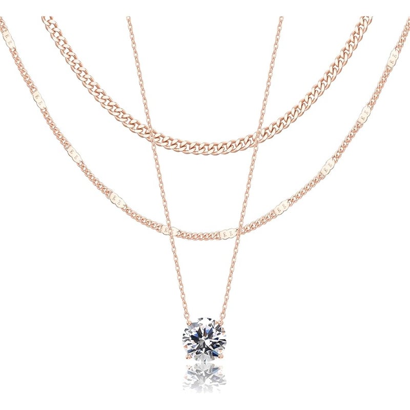 WomenGifts Layered Gold Necklaces for Women, 14K Gold Sterling Silver Plated Dainty Pendant Necklace Set Non Tarnish, Chunky Stackable Cuban Chain Choker, Trendy Personalized Birthstone Jewelry Gift - Image 1