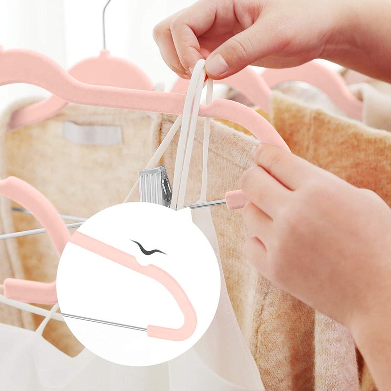 Red Dot Gift ®20-Pack Pink Non-Slip Velvet Hangers with Clip 42.5cm/16.8 Inch- 360 Degree Rotatable Hook - Durable & Slim - Non Slip Hangers for Coat Hangers - Pant Hangers… - Image 3