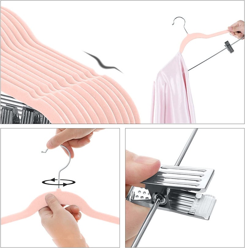 Red Dot Gift ®20-Pack Pink Non-Slip Velvet Hangers with Clip 42.5cm/16.8 Inch- 360 Degree Rotatable Hook - Durable & Slim - Non Slip Hangers for Coat Hangers - Pant Hangers… - Image 4