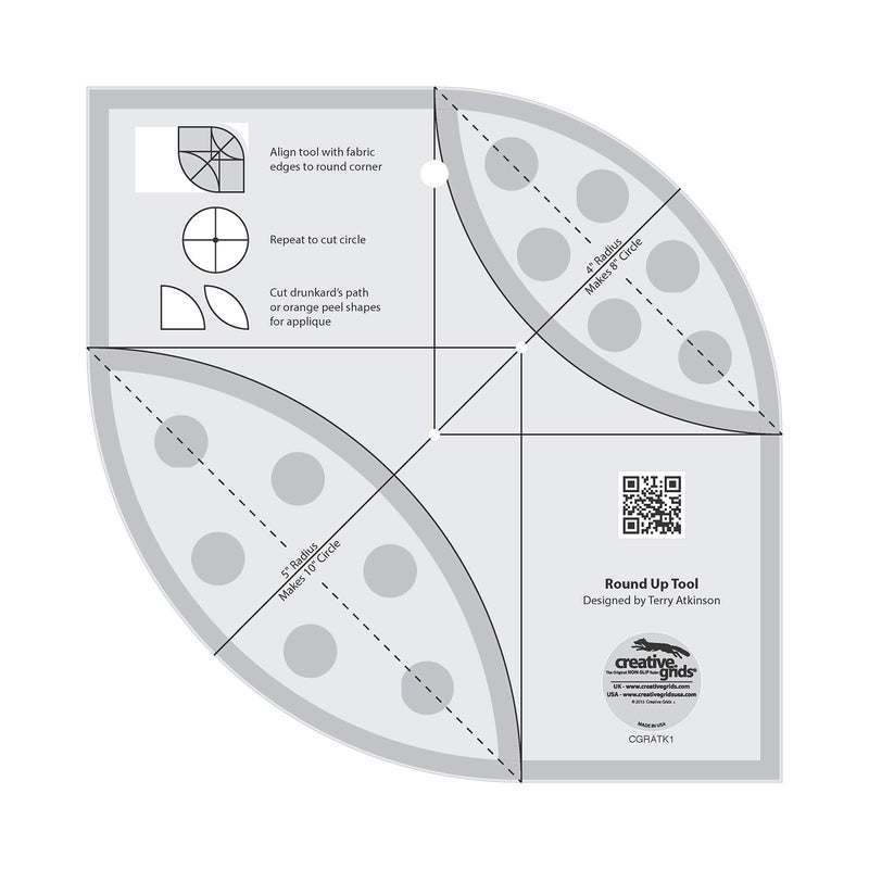 Creative Grids Round Up Tool and Quilting Ruler â€“ CGRATK1 â€“ Made in USA, Non-Slip Grip Acrylic Quilting, Sewing, Crafting, Patchwork Ruler & Template