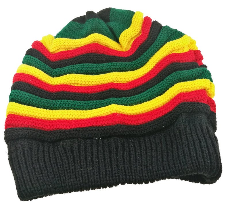 Colored Striped Long Style Hiphop Hairy Knitted HatThe Jamaican Reggae Hat Green Red