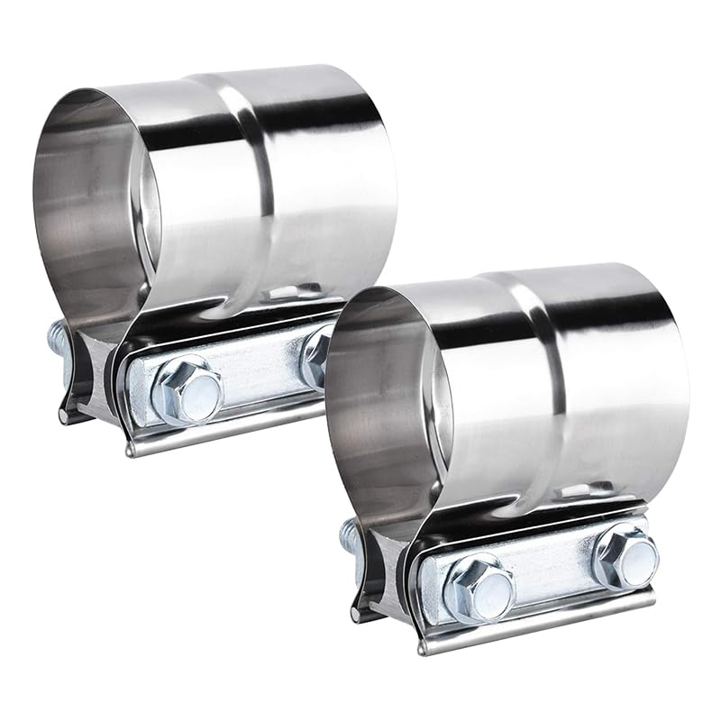 DecoHongDi 2.5 Inch Exhaust Clamps 2 Packs,2 1/2in Lap Joint Band Clamp 304 Stainless Steel for Muffler Pipe Repair,Catalytic Converters - Image 1