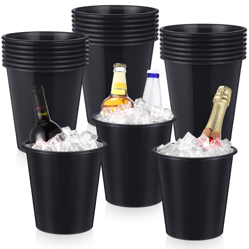 Layhit 24 Pcs Plastic Ice Buckets for Parties 3 Liters Wine Bucket Portable Ice Holder Disposable Wine Cooler for Party Wedding Party Beverages Champagne Soda and Beer (Black) - Image 1